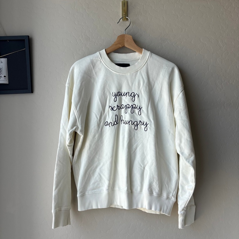 Lingua Franca Crewneck Young Scrappy and Hungry Cotton Sweatshirt Cream Size M - Picture 2 of 8